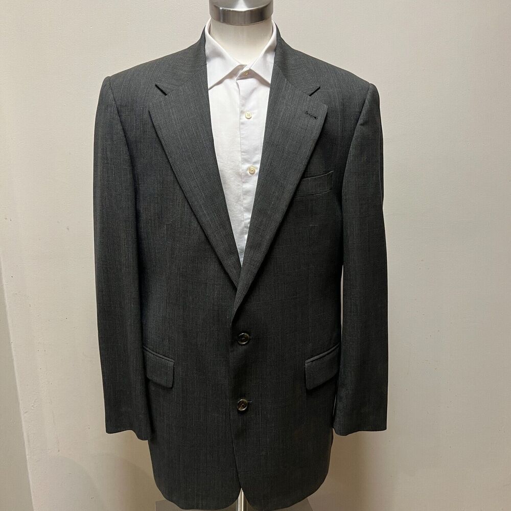 Brooks Brothers mens 42 wool gray windowpane plaid blazer sport coat